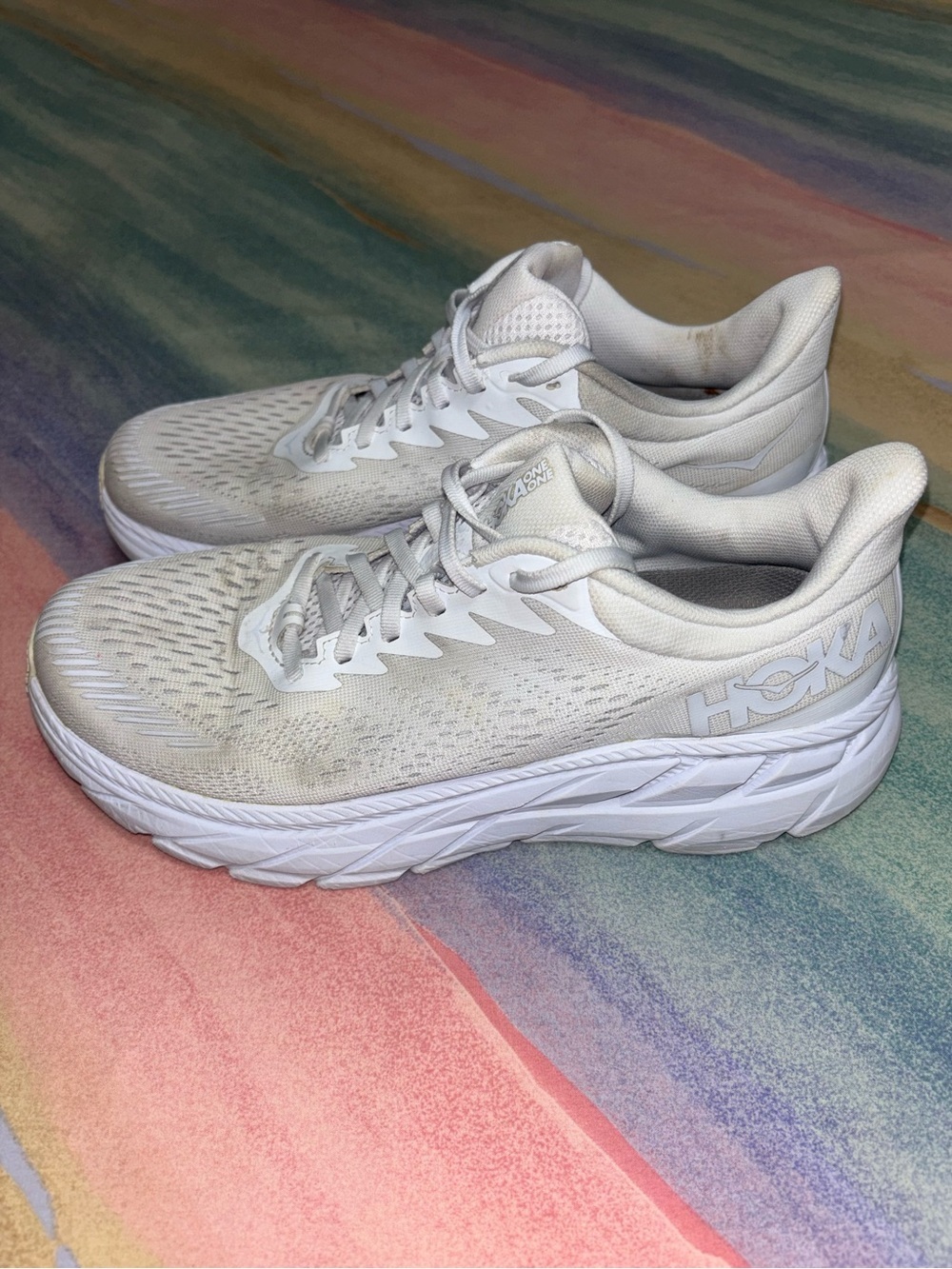 Hoka One One Clifton 7 Running Shoes Women Size 9 White Comfort Low Sneakers